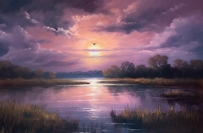 神秘色彩夕阳风景草地油画,插画/手绘图,插画/手绘图库,插画/手绘图下载,插画/手绘